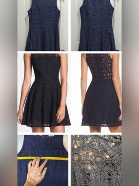 BB Dakota Renley Crochet Lace Skater Dress Fit & Flare Sleeveless Navy Blue Sz 6